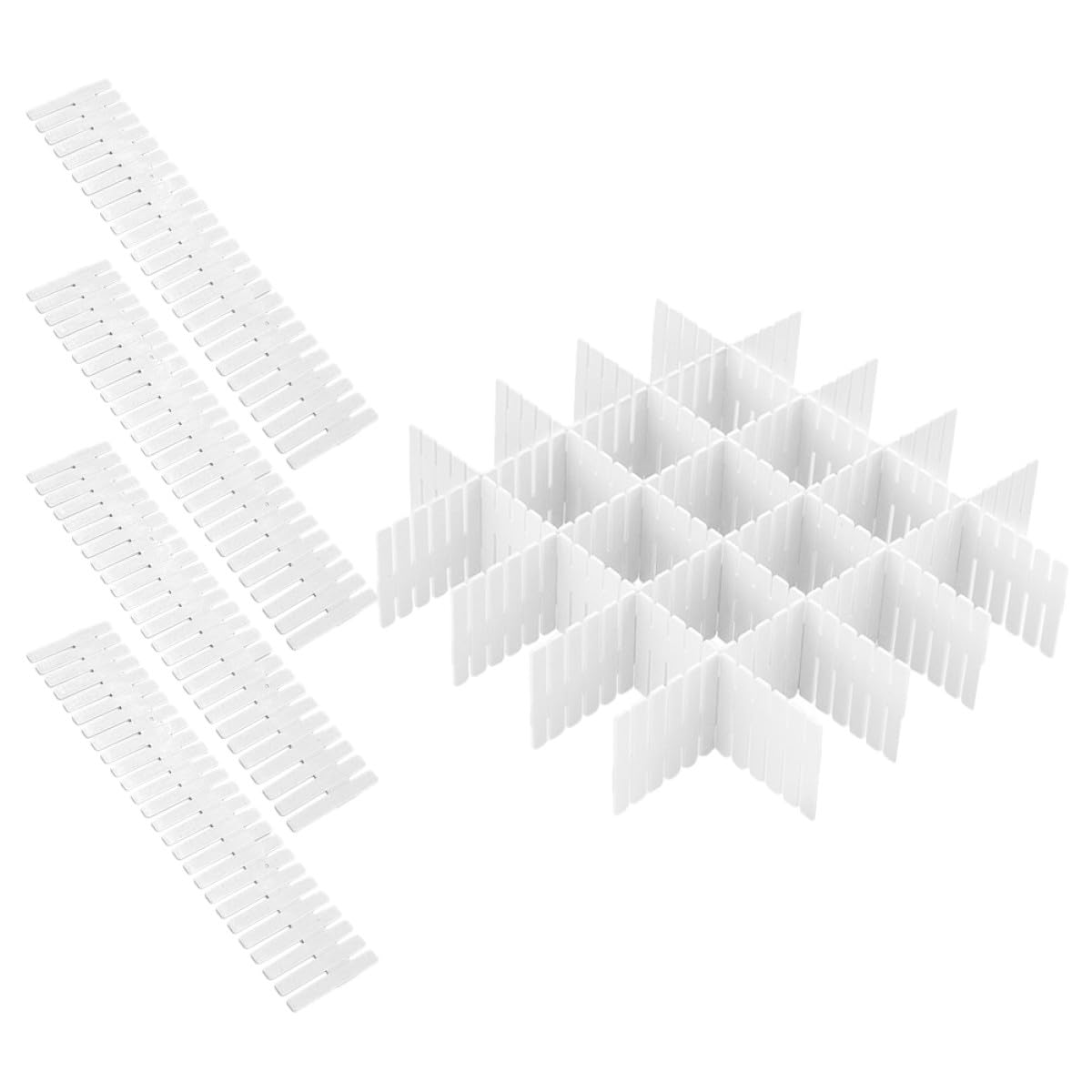 12 separadores ajustables de plástico blanco para cajones para oficina y cocina, sistema modular para almacenamiento de ropa interior, calcetines y objetos pequeños