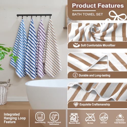 Image of JML Beach Towels Set of 2, 30 inch x 60 inch, Large Microfiber Bath Towel Cabana Stripe, Quick Drying Absorbent for Sauna, Shower, Gym, Summer Party, Sport, Swimming, Pool, Yoga, Camping, Coffee