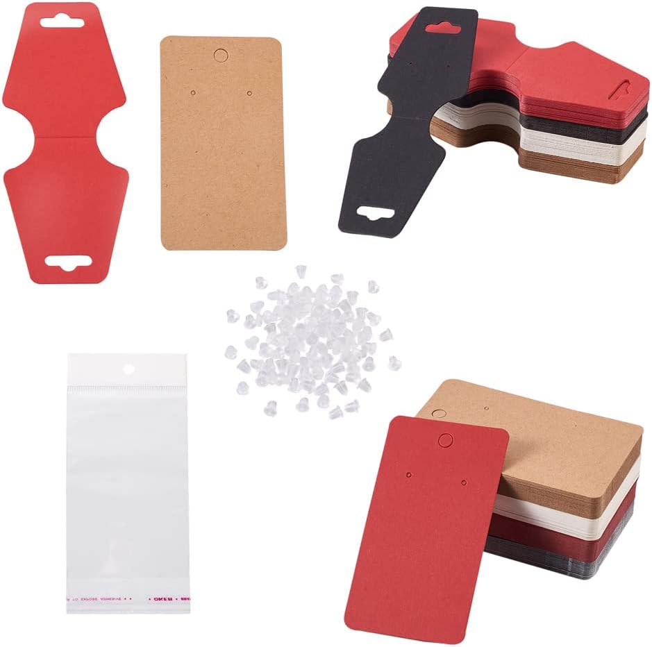 200PCS Paper Earring Display Card Holder 8 Styles Rectangle Earring Display Cards Pure Color Kraft Paper Tags Earring Studs Paper Hanging for Earring Pendants Studs Jewelry Display and Storage