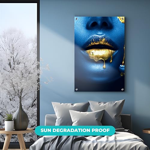 Cryptonite Lip Art Acrylic Home Decor | Modern Interior Design | Acrylic Wall Art I Picture Photo Printing For Wall Decor | Multiple Size And Wood Support Options (Wide 32"X 48" Height, Gold) #TOP1
