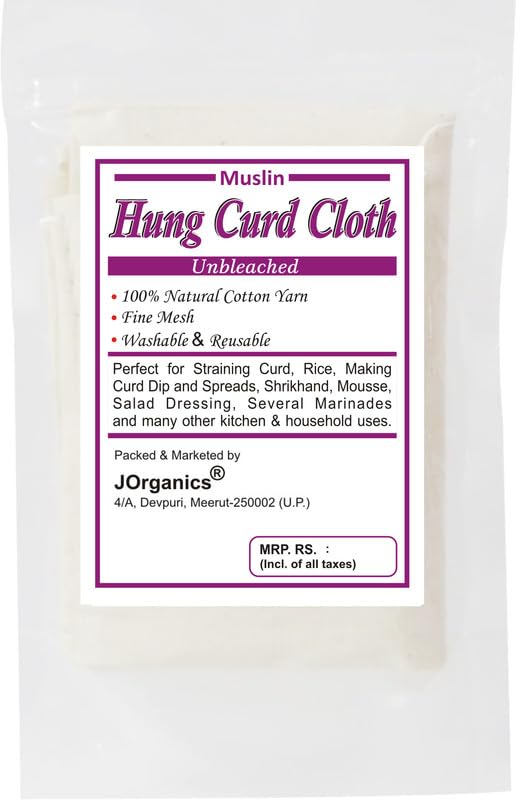 Image of Muslin Hung Curd Cloth,1 x 1 Metre 100% Cotton Muslin Cloth for Curd Straining Hung Curd, Paneer, Yogurt, Cheese, Jam Filter, Roti Cover | Unbleached, Reusable, Chemical-Free
