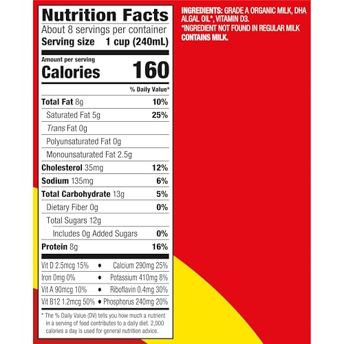 Horizon Organic DHA Omega-3 Milk, DHA Whole Milk, 64 fl oz Half Gallon Carton