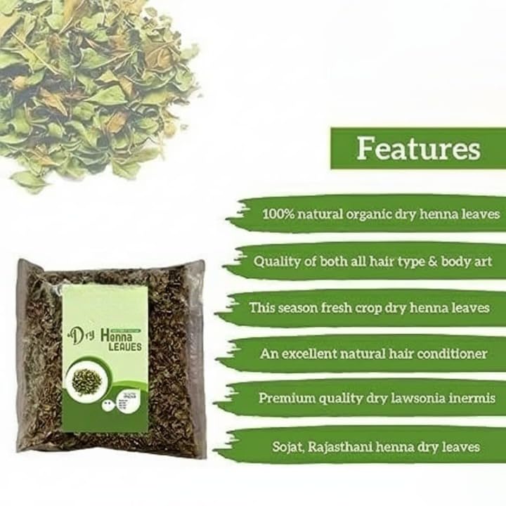 Dry Henna Mehandi Leaves 100% NATURAL & ORGANIC (Henna Leaves 200gm)