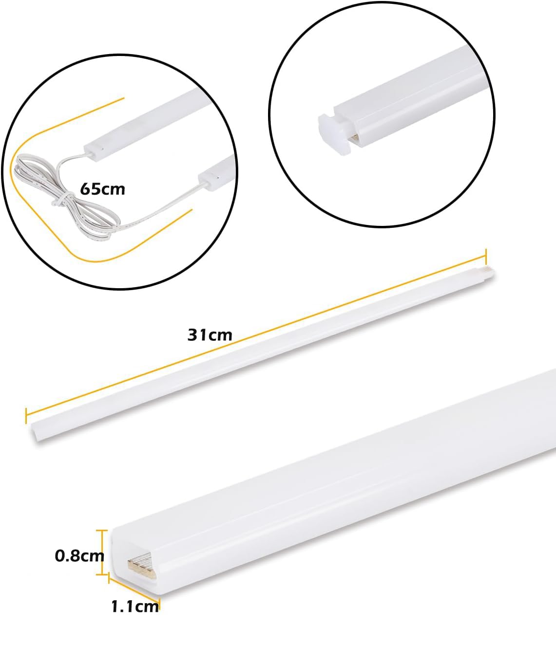 Cefrank Éclairage LED sous armoires 30 cm 1200 lumens 6000 K 6 pièces rampes lumineuses connectables