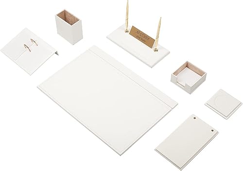 MOOG - Juego de escritorio de cuero blanco, almohadilla de escritorio, soporte para papel de notas, soporte para bolígrafos, posavasos de cuero,