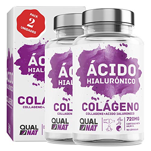 collagene marino con acido ialuronico - Vitamina C e zinco per contribuire a migliorare l'elasticità e la salute delle ossa e delle articolazioni - (PACK2-180 Cápsulas)- Qualnat