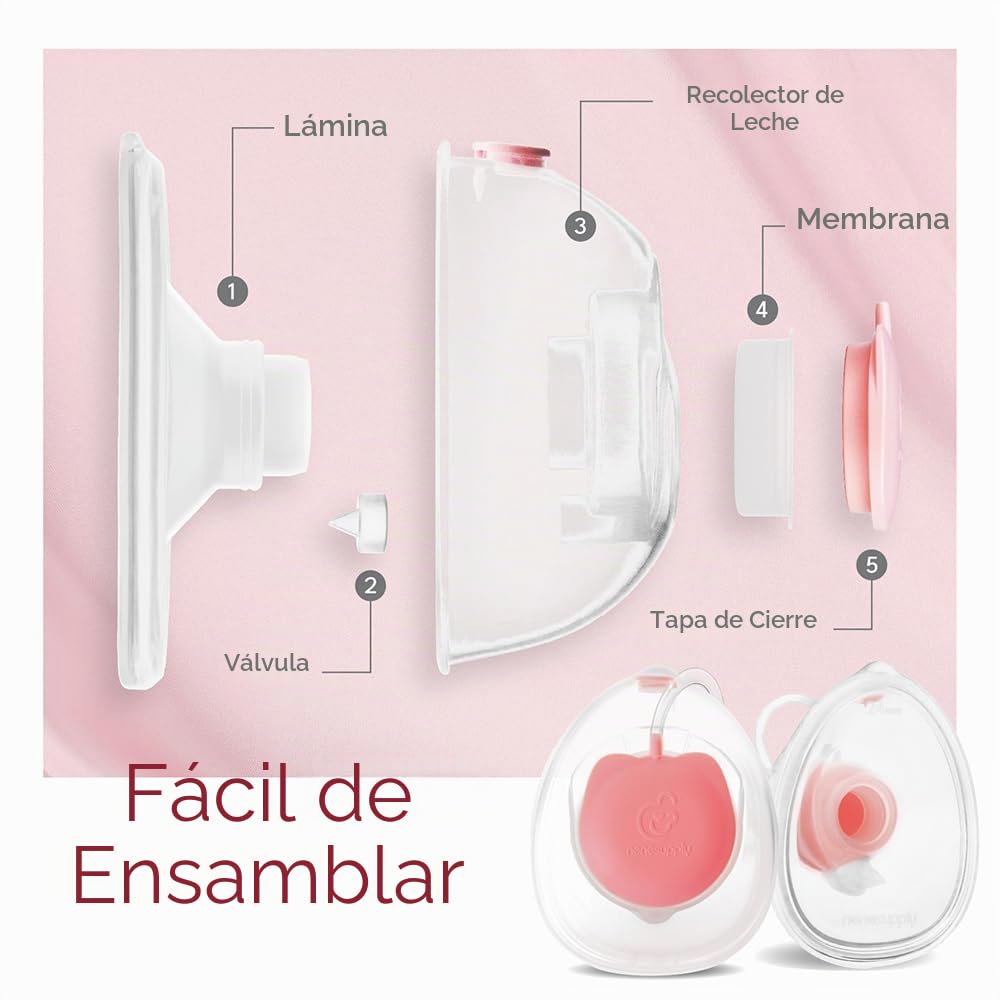 Nenesupply Vasos de colección manos libres compatibles con extractores de leche Spectra S1 S2 9 Plus Cara Cups 24 mm, bridas de silicona de repuesto para piezas de bomba Spectra, accesorios de 19