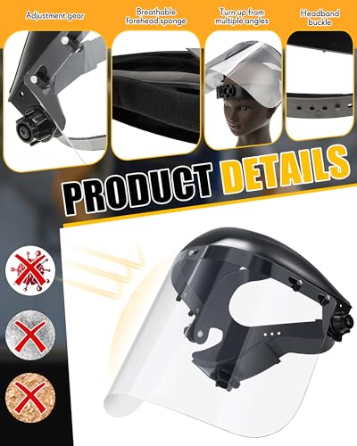 Image of Copkim Safety Face Shield for Grinding and Cutting with 10 Replacement Clear Visor Adjustable Headgear, Lightweight Full Impact Resistant Face Shield Mask for Work Chemical Woodworking Industrial