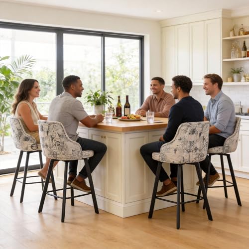 Image of Swivel Bar Stools Set of 4, Bar Height Stool with Back for Kitchen Island