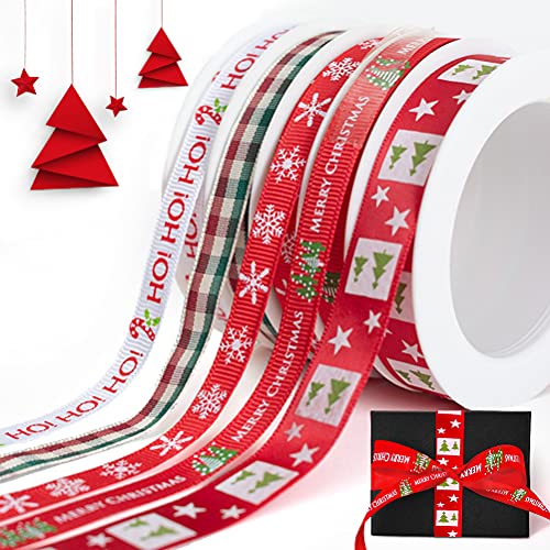 Ruban Satin Noel pour Emballage Cadeau, 5 Rouleaux Ruban de Satin Rouge Rubans Cadeaux Lot de Noël, Large Gros Grain Ruban Decoratif de Noel pour Artisanat, Cartes de Noël Couronnes Arbre Noeuds Decor Cover