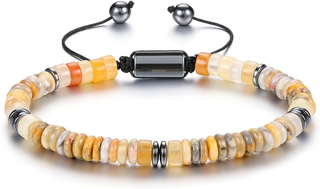 Jovivi Healing Crystal Bracelet for Men Hematite Black Obsidian Tiger Eye Gemstone Beaded Bracelets Adjustable Protection Crystals Natural Stone Beads Bracelet for Men Women Anxiety Relief