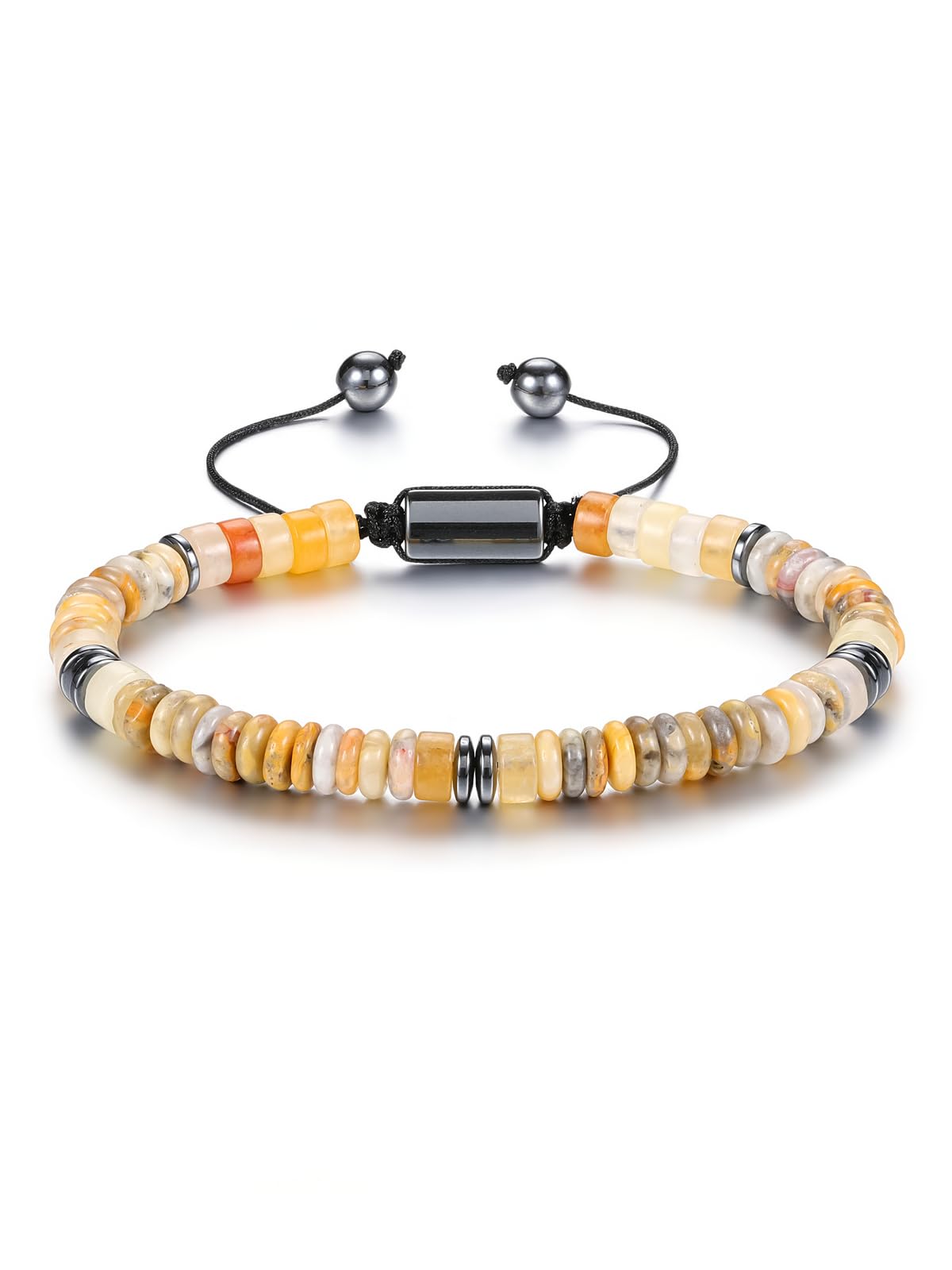 Jovivi Healing Crystal Bracelet for Men Hematite Black Obsidian Tiger Eye Gemstone Beaded Bracelets Adjustable Protection Crystals Natural Stone Beads Bracelet for Men Women Anxiety Relief