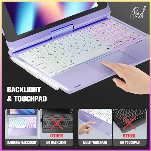 Image of BABG Keyboard Case for iPad 9th Generation, 360 Rotatable Backlit Keyboard with Pencil Holder for 10.2 inch iPad 9th Gen 2021 / 8th Gen 2020 / 7th Gen 2019 and iPad Air 3 / Pro 10.5 inch - Light Purple