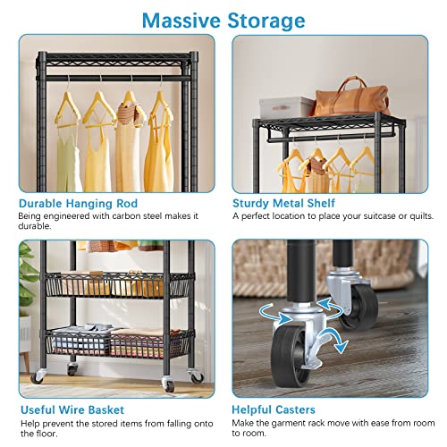Vipek X2 Medium Rolling Garment Rack Rolling Clothes Rack For Hanging Clothes Portable Closet Rack With Hanging Rod Metal Basket Heavy Duty Clothing Racks Storage Shelves Laundry Cart On Wheels, Black #TOP4