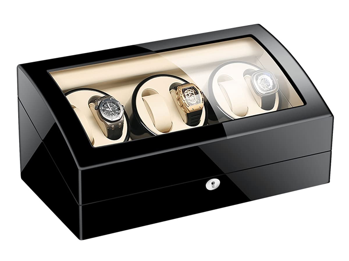 Hochwertiger automatischer Uhrenbeweger mit Motor und flexiblen Uhrenkissen, 4 Rotationsmodi, großes Fassungsvermögen, Schwarz/Beige (6+7)，Black+beige-6+7