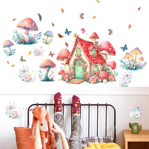 Vinilos decorativos removibles de vinilo impermeable con set de hongos y mariposas miniatura 3