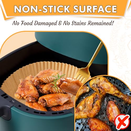 Image of Marve Air Fryer Liners Disposable, 125PCS Non-Stick Oil Resistant, 8 Inch Round for 5-8QT Air Fryer, Unbleached Parchment Paper for Baking, Roasting, Microwave