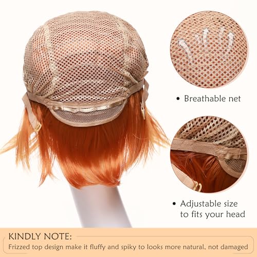 Image of S-noilite Unisex Short Orange Wig Women Mens' Fluffy Layered Spiky Pixie Anime Wig Synthetic Hair Full Wigs for Halloween Chucky Costume Cosplay Comic Party Dark Orange