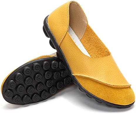 Sanyes Women Slip-on Leather Shoes Leisure Flats Loafers Shoes SYNX978-Yellow-41