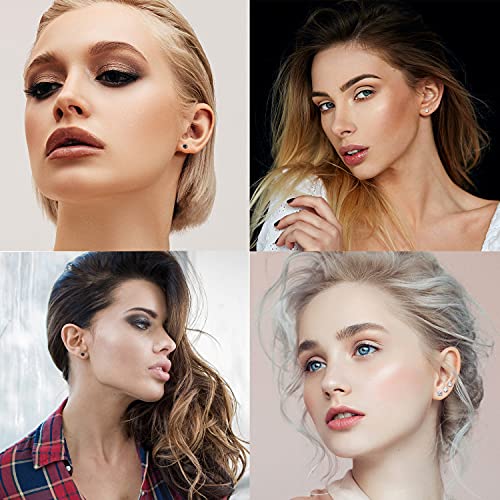 Fibo Steel 12Pairs Clear Plastic Studs Earrings For Women Acrylic Post Round Square Cz Star Heart Rhinestone Ear Studs Piercing Retainers Gold Cz (Ab Cz) #TOP3