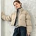 ARCTHLEX Women's Short Down Jacket Cropped Winter Coat Button Lightweight Puffer Jacket Without Hood for Winter Warm Cozy Khaki