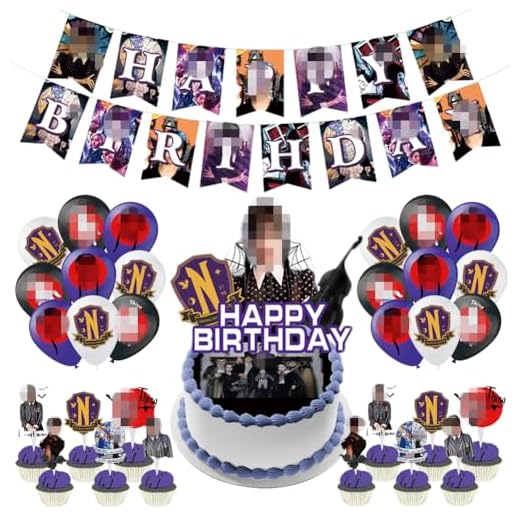 Wednesday Decoración,32PCS Globos de Cumpleaños Wednesday, Suministros de Fiesta de cumpleaños de Wednesday, Wednesday Temática Globos Decoración para Niños Cumpleaños Fiestas Decoración