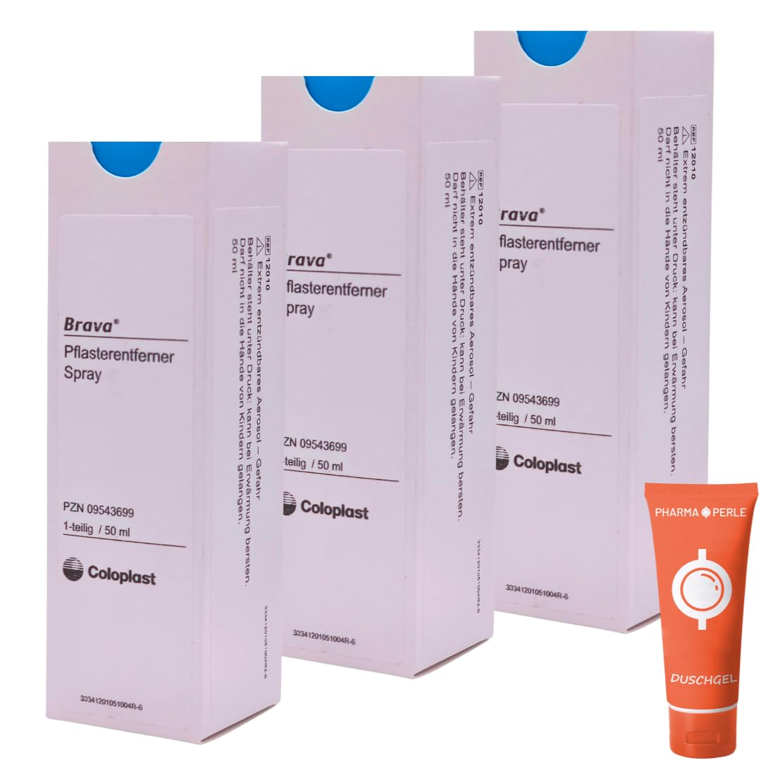 Brava Pflasterentferner Spray 3x 50 ml I Sanftes Entfernen von Stomaversorgung & Kleberesten I silikonbasiert, alkoholfrei, hautfreundlich & schnelltrocknend I Spar-Set plus Pharma Perle give-away