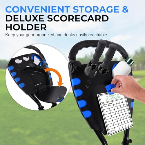 image for SereneLife 3-Wheel Foldable Golf Push Cart – Deluxe Scorecard Holder