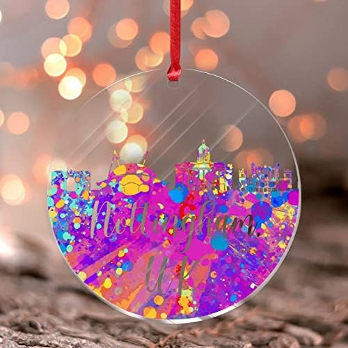 2022 United Kingdom- Nottingham Acrylic Christmas Ornaments Gentle City Country Fine Art Ornament Souvenir Watercolor Art Cityscape Keepsake Collectible Gift Tree Decoration Stocking Name Tag