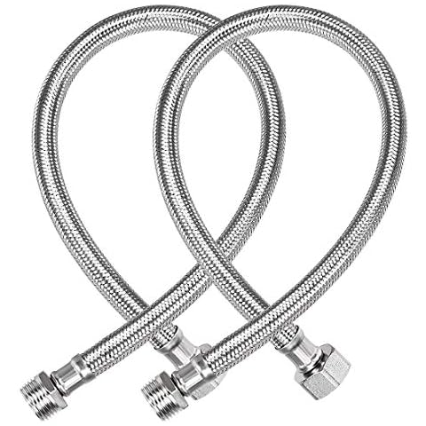 sourcing map 2Stk. Wasserhahn Versorgung Leitung Anschluss G1/2 Buchse x G1/2 Stecker 20 Zoll Länge 304 Edelstahl Schlauch Cover