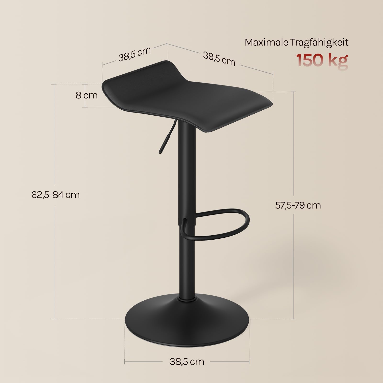 WOLTU Barhocker 2er Set, Höhenverstellbarer Barstuhl, 360° drehbarer Bistrohocker mit Fußstütze, aus Kunstleder Metall, für Bar Küche Theke Café, Schwarz+Schwarz