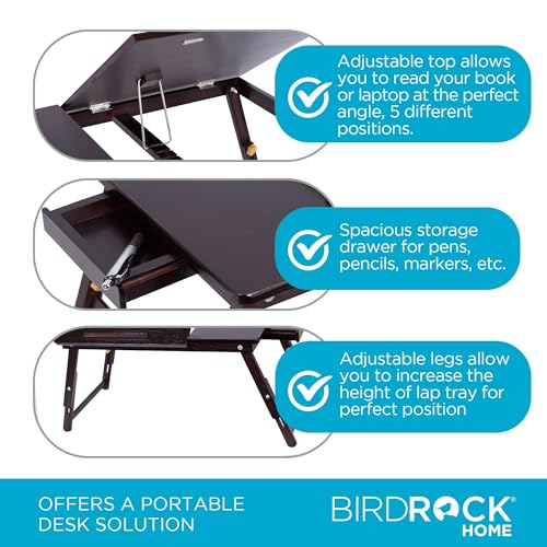 Bamboo Lap Tray with Adjustable Tilt Surface | Portable Wooden Desk for Lap w/Folding Legs & Pullout Drawer | Fits Laptops Up to 15" | Foldable Serving Tray for Work & Reading in Bed & Sofa | Walnut