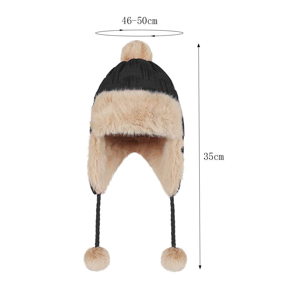 ITODA Chapkas Femme en Tricot Velours Chapeau de Trappeur Coupe-Vent Casquette Aviateur d'hiver avec Cache-Oreilles Protection des Oreilles Chapeau de Ski Chaud et Epaissir pour Sports en Plein air