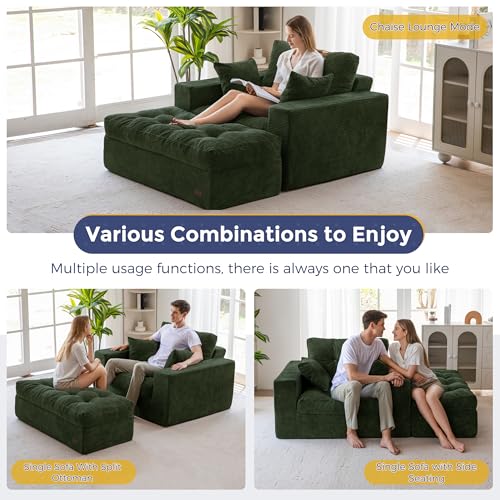 Image of MAXYOYO Modular Sectional Chaise Lounge Sofa, Upholstered Lounge Chair with Ottoman, Comfy Couch with Layered Cushion, Tufted Upholstered Sleeper Chair for Living Room, No Assembly, Dark Green