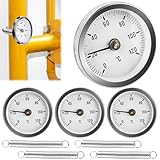 GOMETY 4 Stück Anlegethermometer Heizungsrohr, Bimetall Industrielles Rohrthermometer Anlege-Zeigerthermometer 0-120 °C 63 mm für Heizanlagen und Kessel Temperaturanzeige Befestigung mit Clip-On Feder