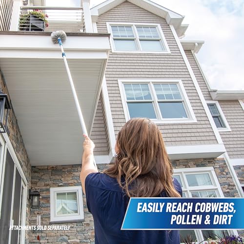 Image of Unger Professional Connect and Clean 6'-12' Aluminum Telescopic Extension Pole with Locking Cone and Quick-Flip Clamp, Compatible with Cleaning Tool Attachments, Indoor and Outdoor Use