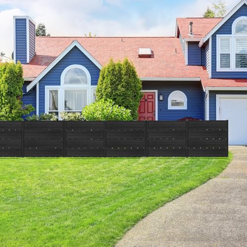 COSTWAY Gartenzaun 2-teilig, Zaun mit Pfosten & Schutzkappen, 115 cm hoch, Sichtschutzzaun aus HDPE, Steckzaun Zaunelementen, Freistehender dekorativer Zaun, Sichtschutz für Garten Terrasse, Schwarz
