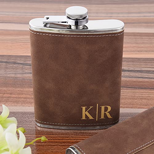 Personalized Flask For Men, 8 Oz 304 Stainless Steel Pu Leather Hip Flask Gift Set, Engraved Custom Hip Flask For Wedding Bachelor Party, Birthday Gift, Valentine Gift (Brown) #TOP5