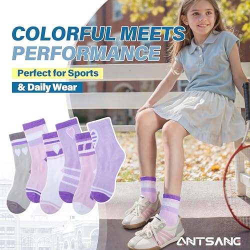 Image of ANTSANG Kids Boys Girls Athletic Cotton Socks,6 Pairs Youth Teen Crew Socks