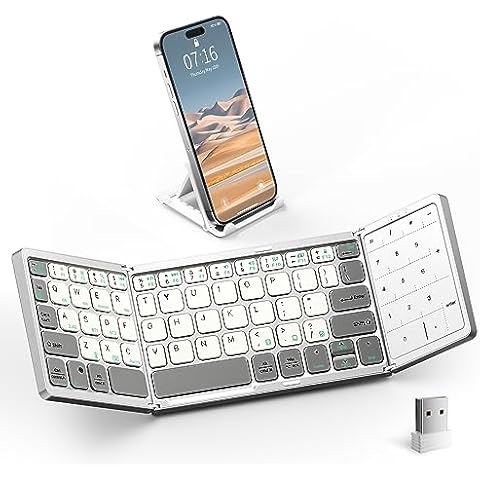 Artciety Foldable Bluetooth Keyboard, Folding Portable Wireless Keyboard with Touchpad Numeric Keypad, Travel Pocket Keyboard for MacOS Android Windows iOS (Bluetooth 5.1x2+2.4G) Cover