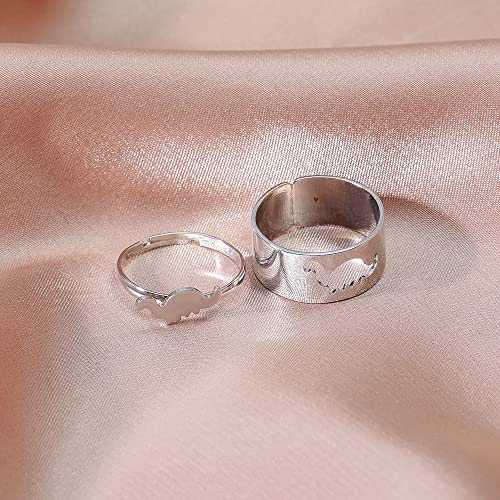 Matching Hollow Dinosaur Couple Open Rings Set,4Pcs Animal Dinosaur Knuckle Stackable Finger Rings Band Sets for Him Her Wedding Jewelry3