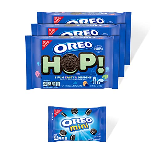 OREO Green Creme Chocolate Sandwich Cookies, Spring Green Cookies, 3 Packs + Bonus OREO Mini Cookies Snack Pack