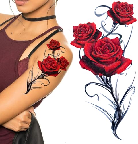 2x Sheets large rose tattoos temporary realistic sexy flower for ...