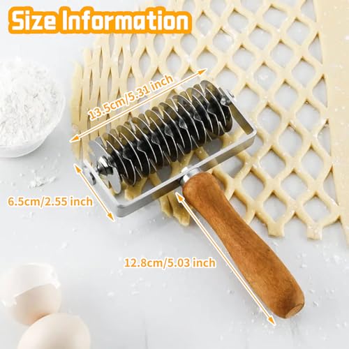 Miniatura 5 de Cortador Rodillo Repostería Celosía Masa, Herramienta Hornear Ahorro Tiempo Hogar,Cortador Rodillo Celosía Hojaldre Acero Inoxidable Con Mango Madera Para Galletas Pan Corteza Pastelería Pastel Pizza