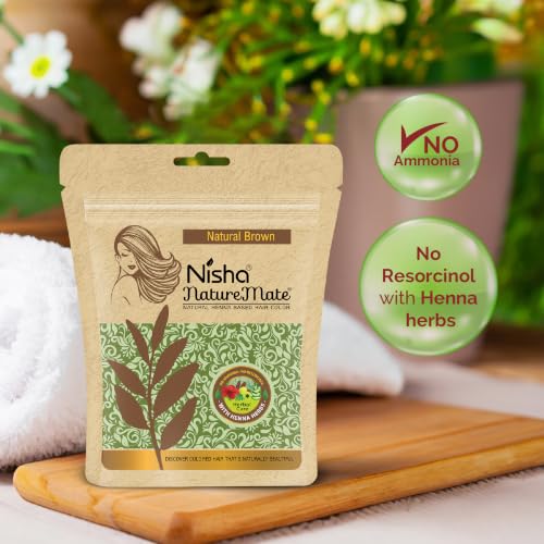 Image of Nisha Hair Colour for Women - Natural Brown, 45g, Pack of 3 | Pure Henna-Based Powder | Long-Lasting Herbal Formula | Reduces Hair Fall & Damage | Ammonia-Free