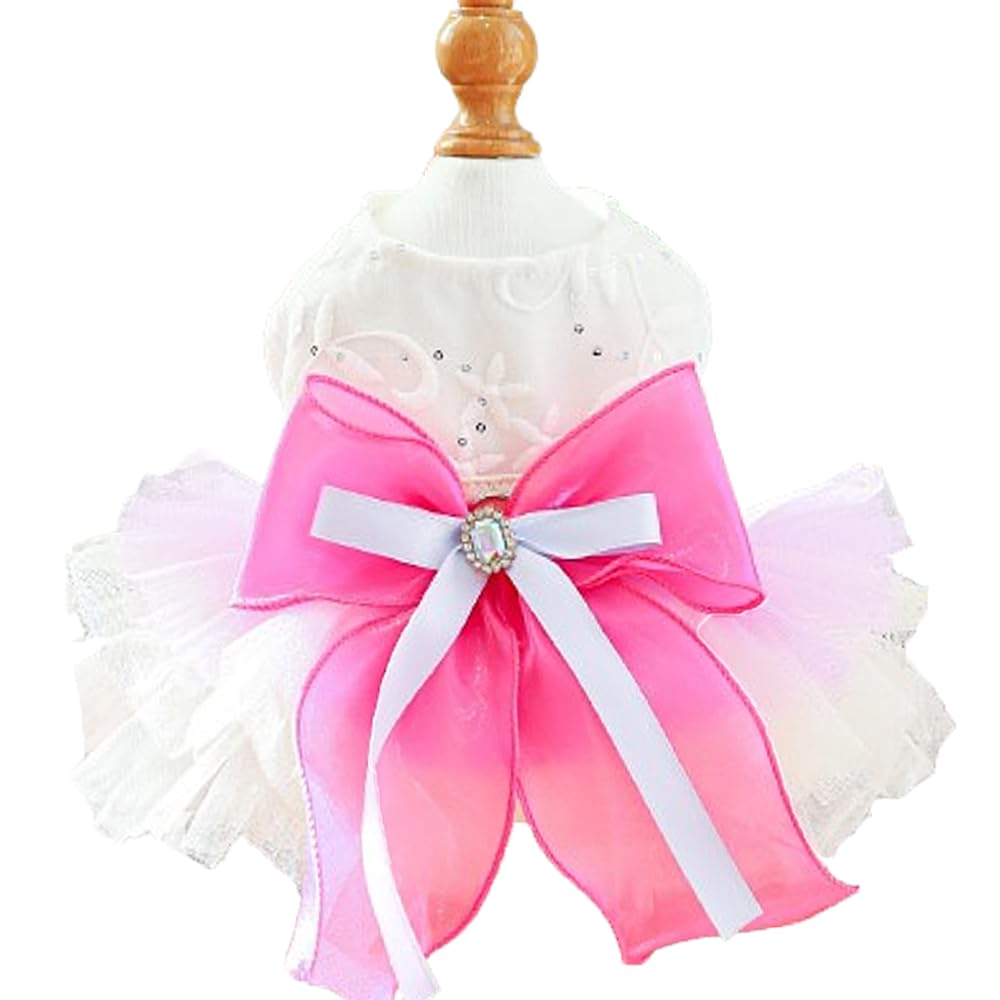 ANIAC Fancy Small Dog Dress, Bow Knot Girl Puppy Clothes, Cat Princess Dress, Spring Dog Clothes Female, Formal Pet Pary Outfit for Wedding Birthday Valentines (Red Bow, Large)