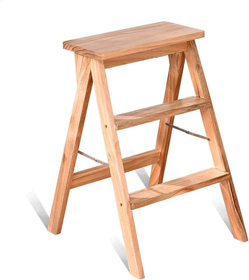 Escabeau 3 marches bois massif portable pour ranger la maison