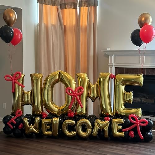 Image of 40 Inch Gold HOME Balloon Letters for Housewarming Party Decorations, Large Metallic Gold Chrome New Home Sweet Welcome Balloon Banner Sign for Real Estate Open House Warming Homecoming Party Decor