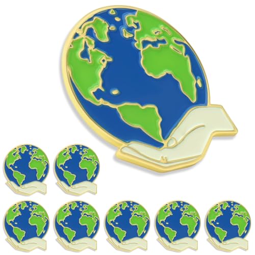 Image of Pack of 50 Earth Pin Bulk -Metal Hat Men Women Earth Day Gifts Mini Beautiful Watercolor Planet Cute Style Badge Brooch For Green Campaigners