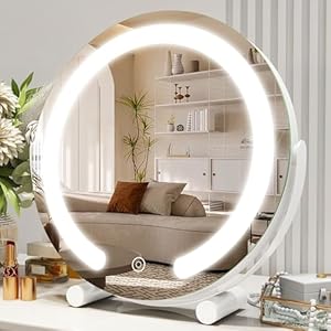 Vanity Mirror with Lights, 12 Inch Light Up Makeup Mirror, LED Makeup Mirror with Lights for Bedroom Tabletop, Smart Touch Control 3 Colors Dimmable, 360° Rotation, White